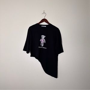 Asymmetrical Black Shirt with Bear